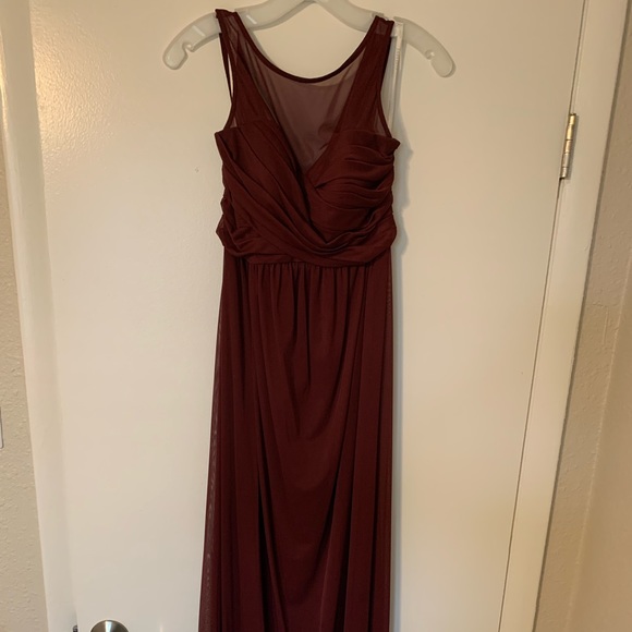 David’s Bridal Bridesmaid Dress; Wine color; Illusion neckline - Picture 1 of 6